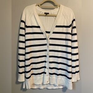 Talbots White and Black Cardigan Sweater Classic Knit